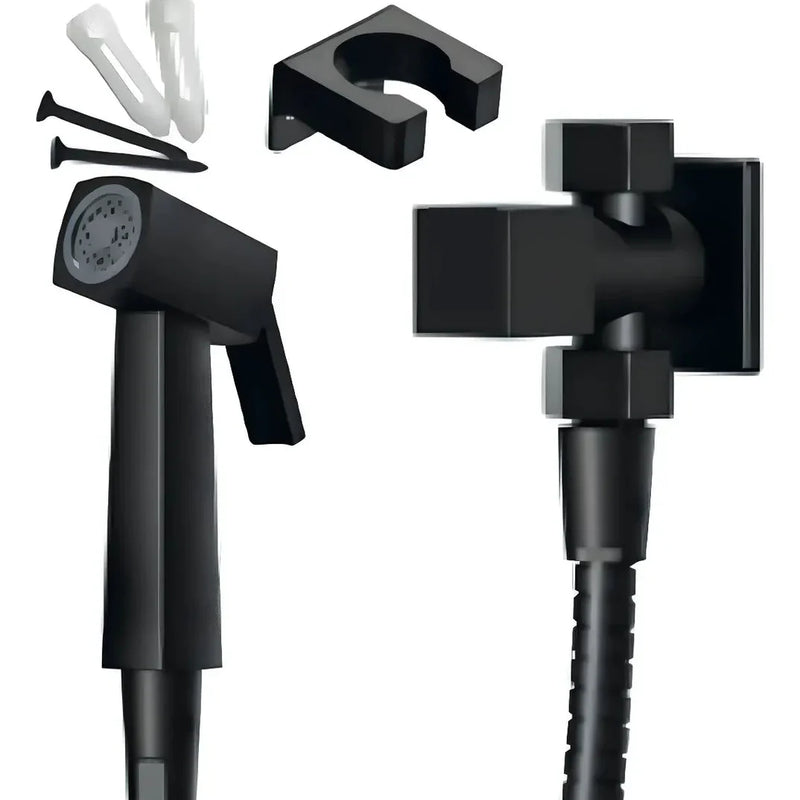 Ducha Higiênica Chuveirinho Quadrada Metal Preta 2 saidas