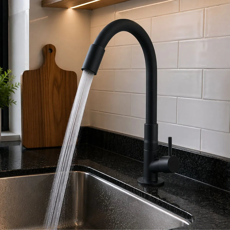 Torneira Flexível De Metal p/ Bancada Cozinha Preto Fosco